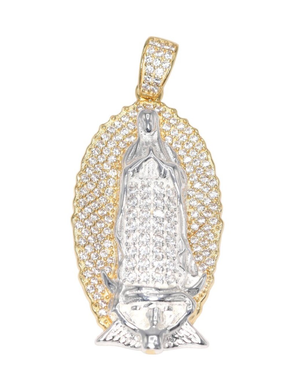 925 Sterling Silver Gold Plated Our Lady of Guadalupe Virgin Mary Pendant Charm